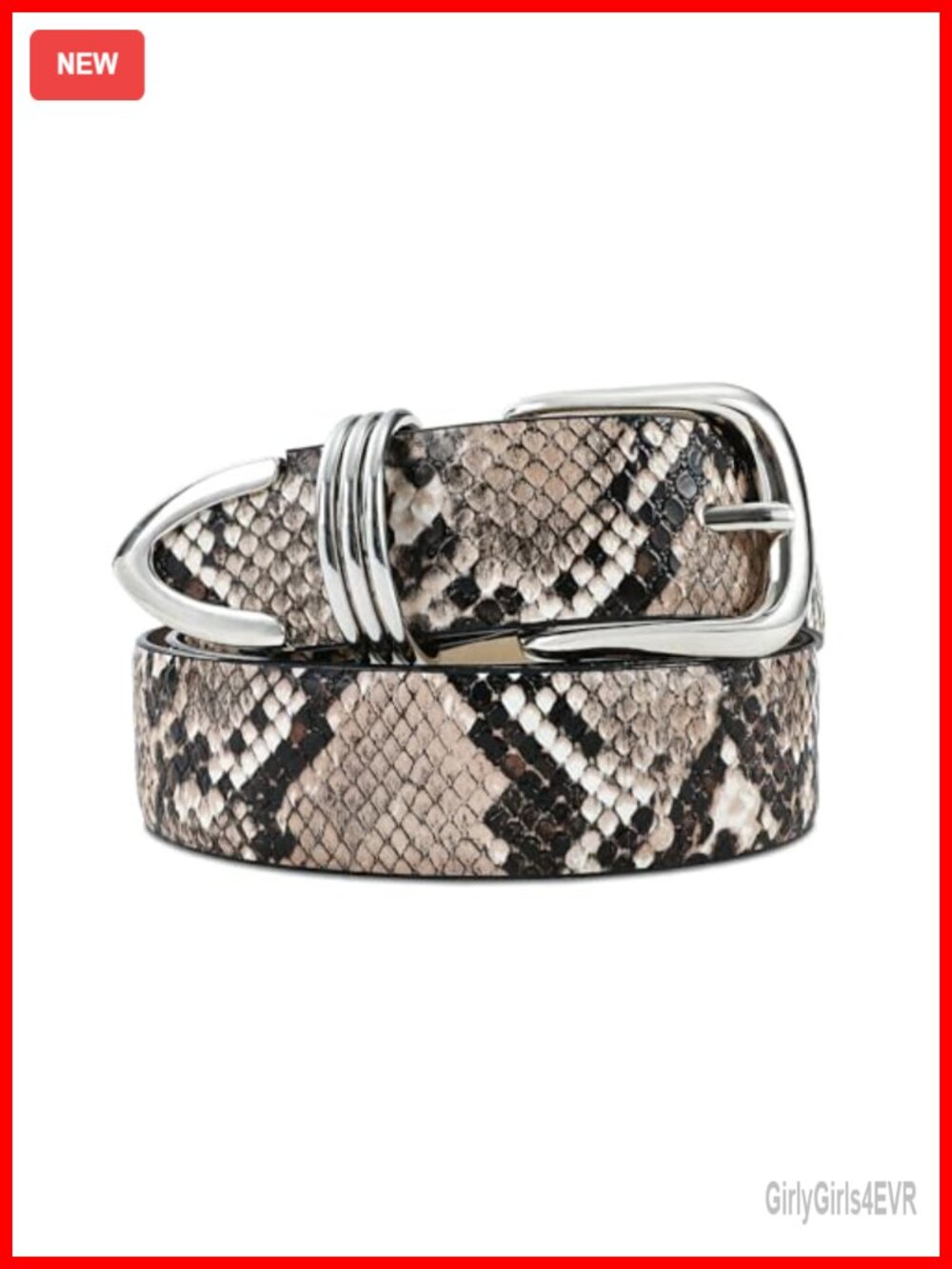 Women's Snake Print Faux Leather Belt with Gold Buckle